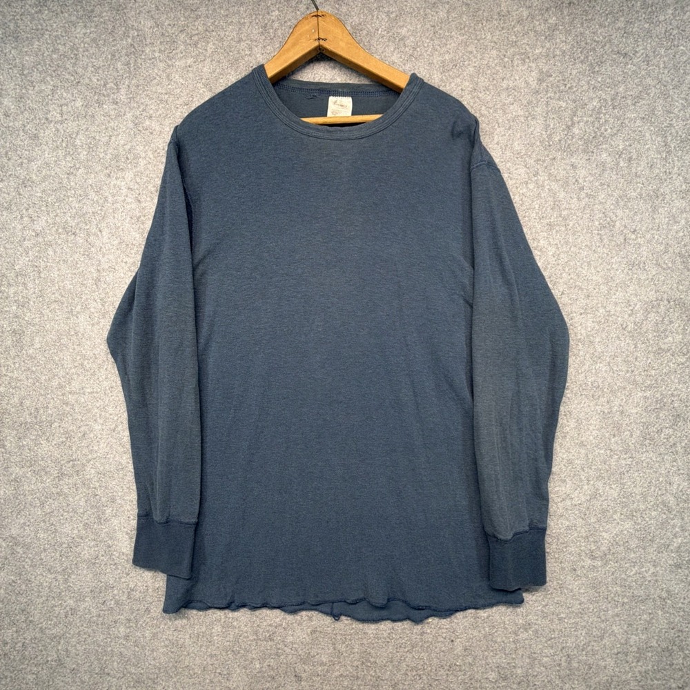 Vintage Duofold Thermal Shirt Mens Large Blue Merino Wool Blend L
